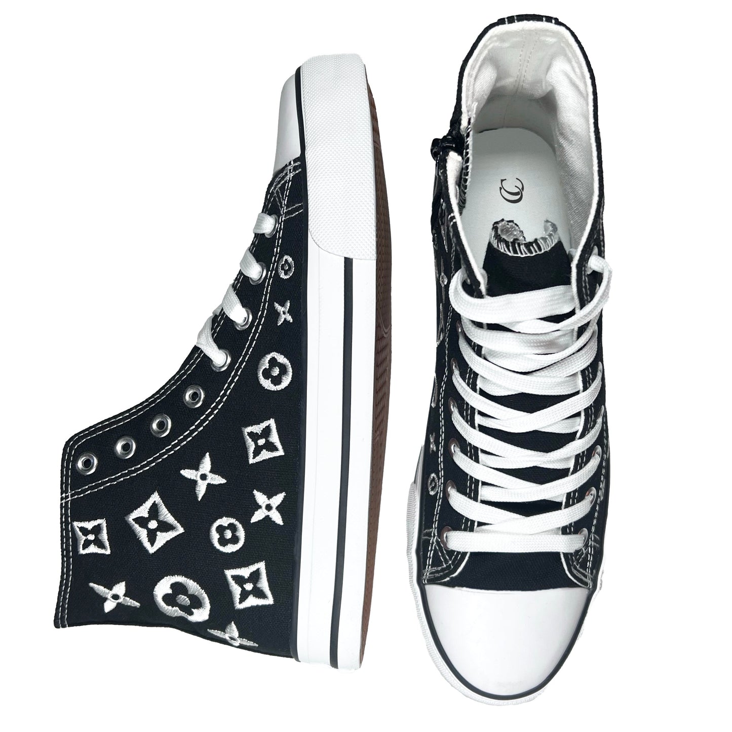 Embroidered Monogram High Top Sneakers